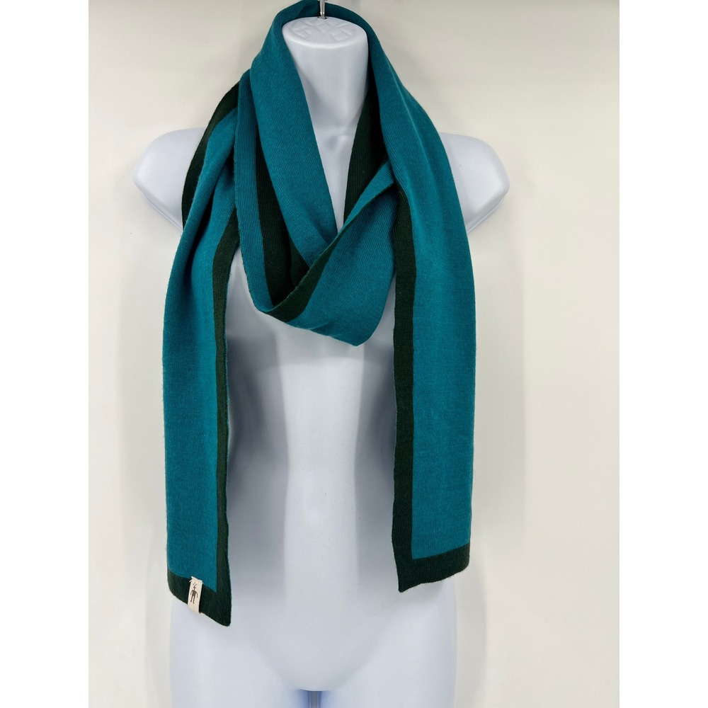 Smartwool Minimalist Teal & Forest Green Border Knit Wool Blend Scarf